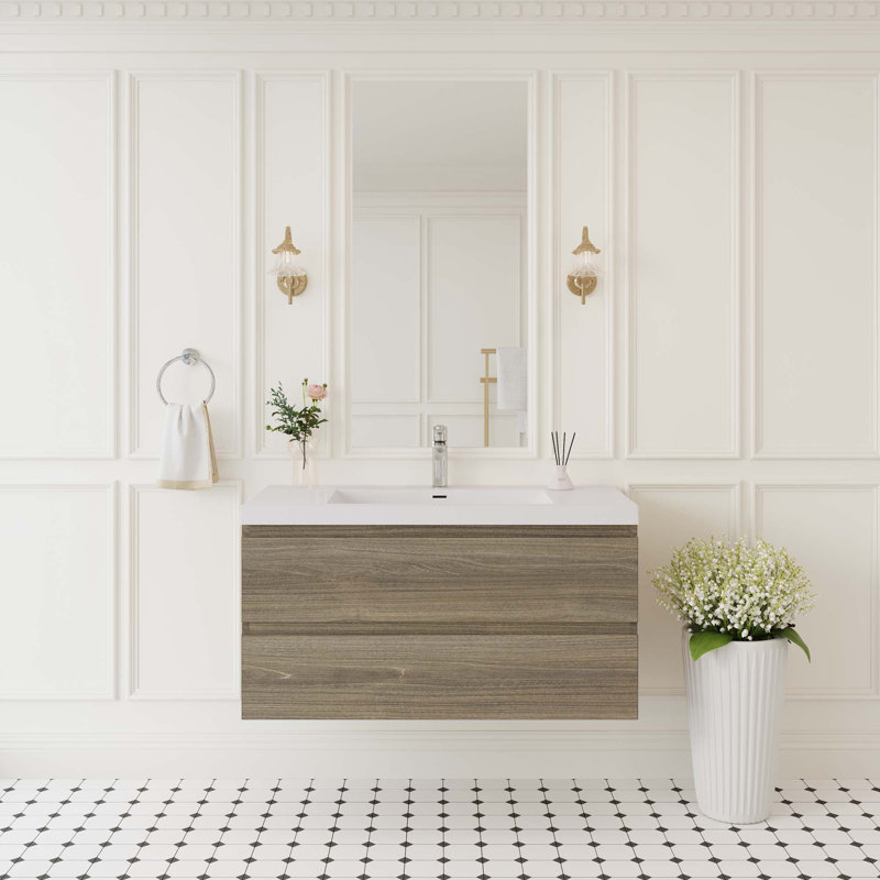 Meuble-lavabo flottant avec lavabo, 42", Gris cendre