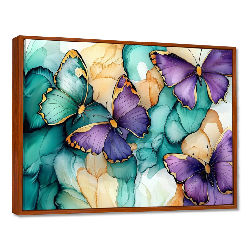 Émeraude et mauve papillon composition I - salon d'art mural papillon, H 30 po x l 40 po, Brun