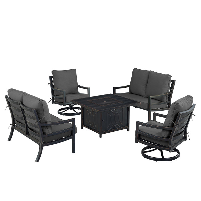 Ensemble de conversation d'extérieur pour 6 personnes avec coussins Ferruccio, Noir