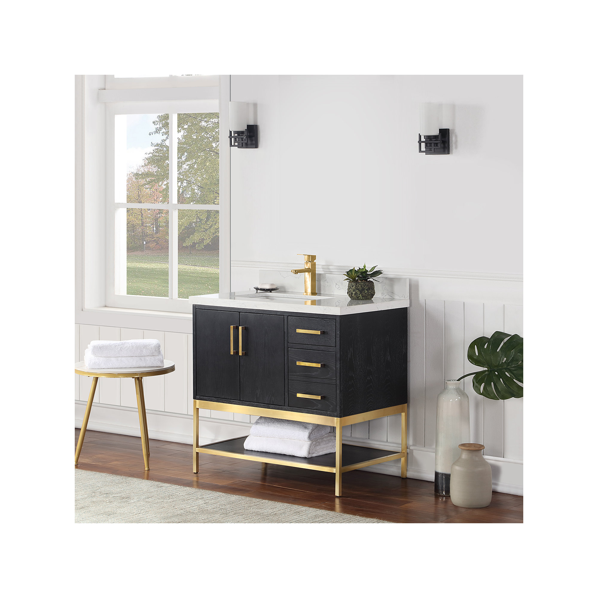Blanche 36" Single Bathroom Vanity Set, Black, Gold