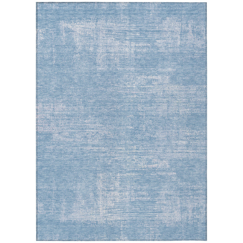 3' X 5' Navy Blue And Sky Blue Abstract Washable Indoor Outdoor Area Rug