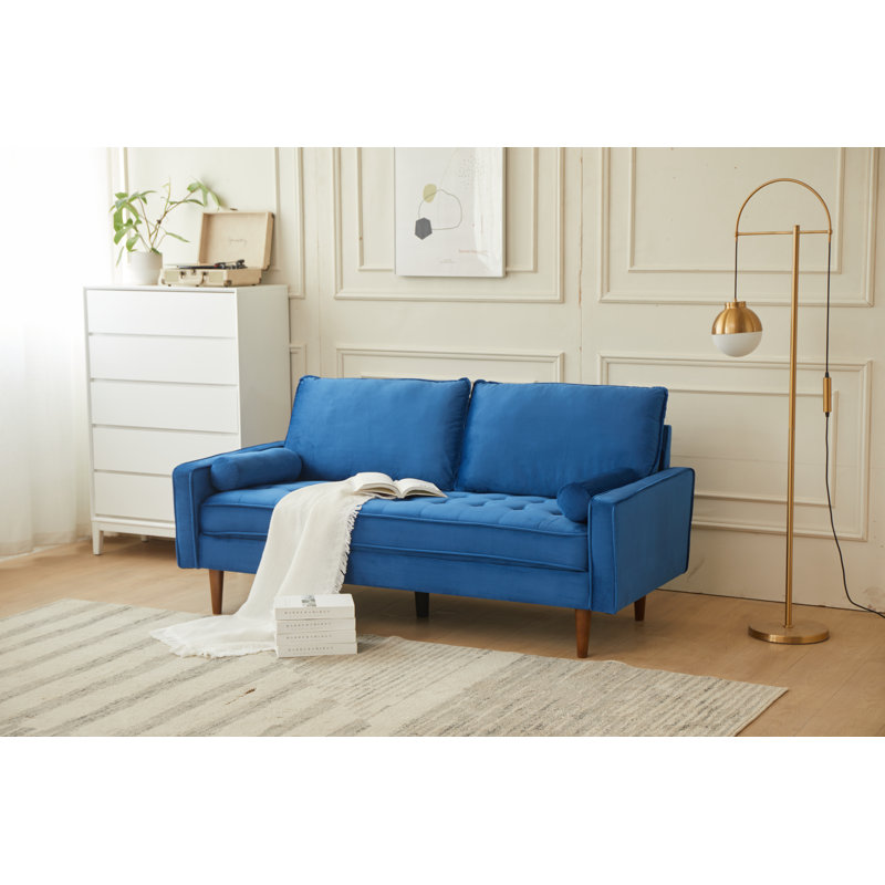 Causeuse rembourrée Mearline, Velours bleu