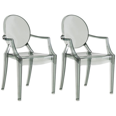 JOON 2 Pack Kids Ghost Chairs With Armrest, Transparent Smoke, 25X13x14.5 Inches