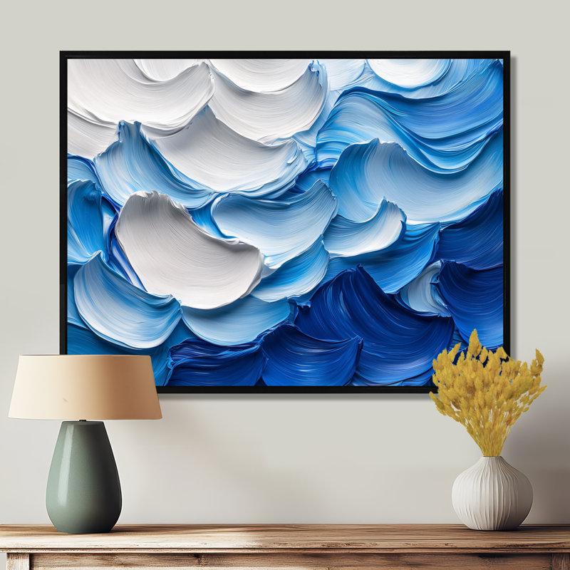 Nuredin Ocean Blue Delicate Flower Petals I - fleurs abstraites, art mural pour le salon, H 30 po x l 40 po, Cadre flottant
