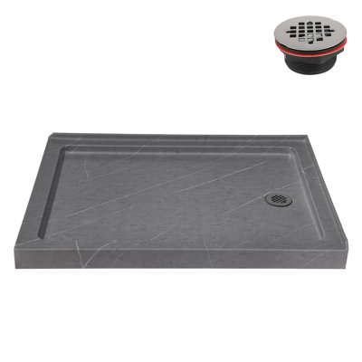 Streamline 48 in. x 36 in. Corner Acrylic Shower Base in Matte Grey with Right Hand Drain, Drain Included