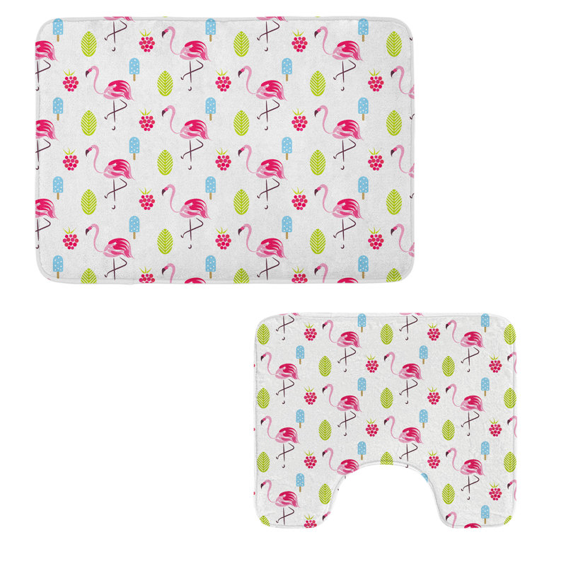  Flamingo Bathroom Rug Set 2 Pieces Rectangle & Contour Mats Multicolor