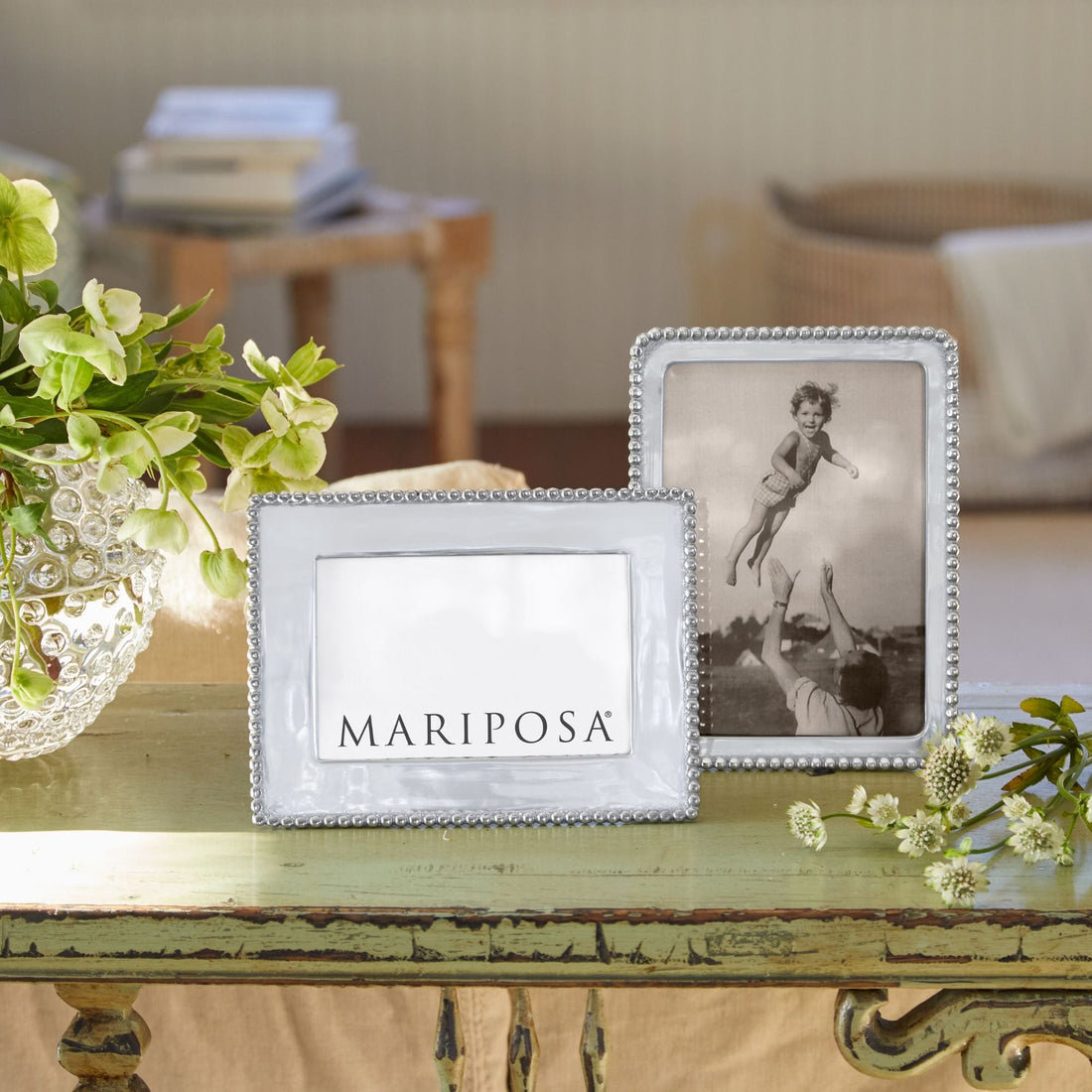 Beaded Silver Metal Beaded Picture Frame, 6" H x 4" W