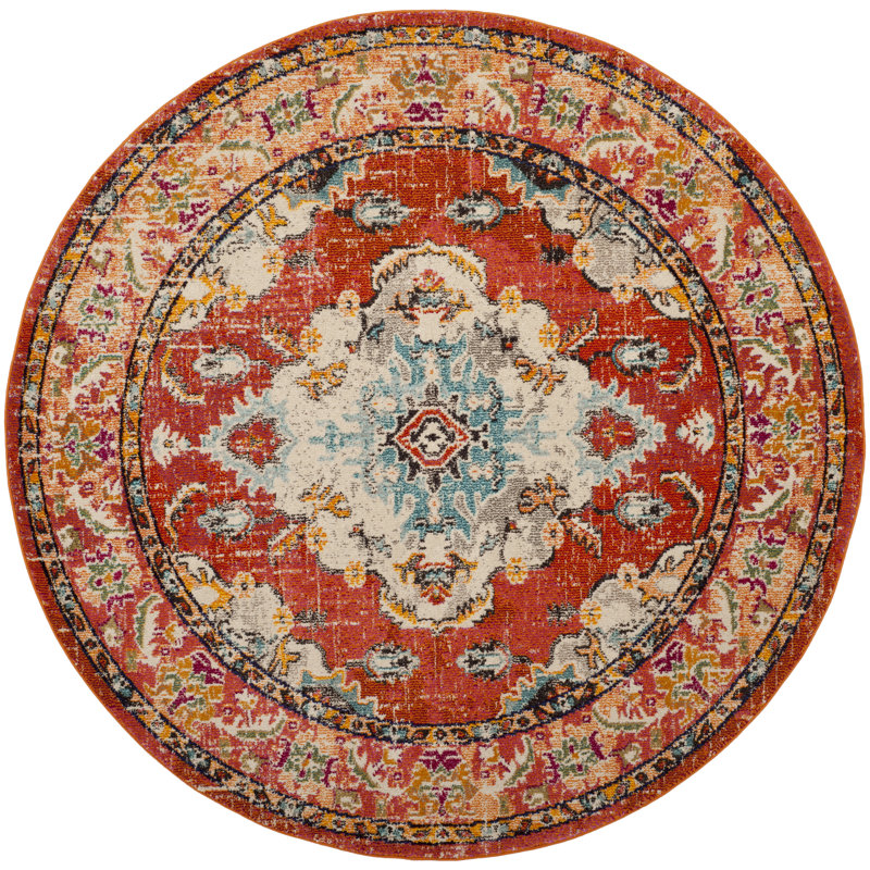 Almyra Oriental Area Rug, Round 6'7", Orange