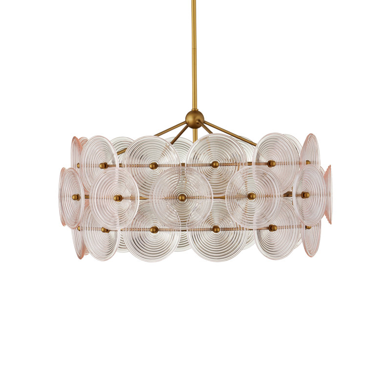 Whirlwind 6 - Light Glass Drum LED Chandelier, Pale Pink