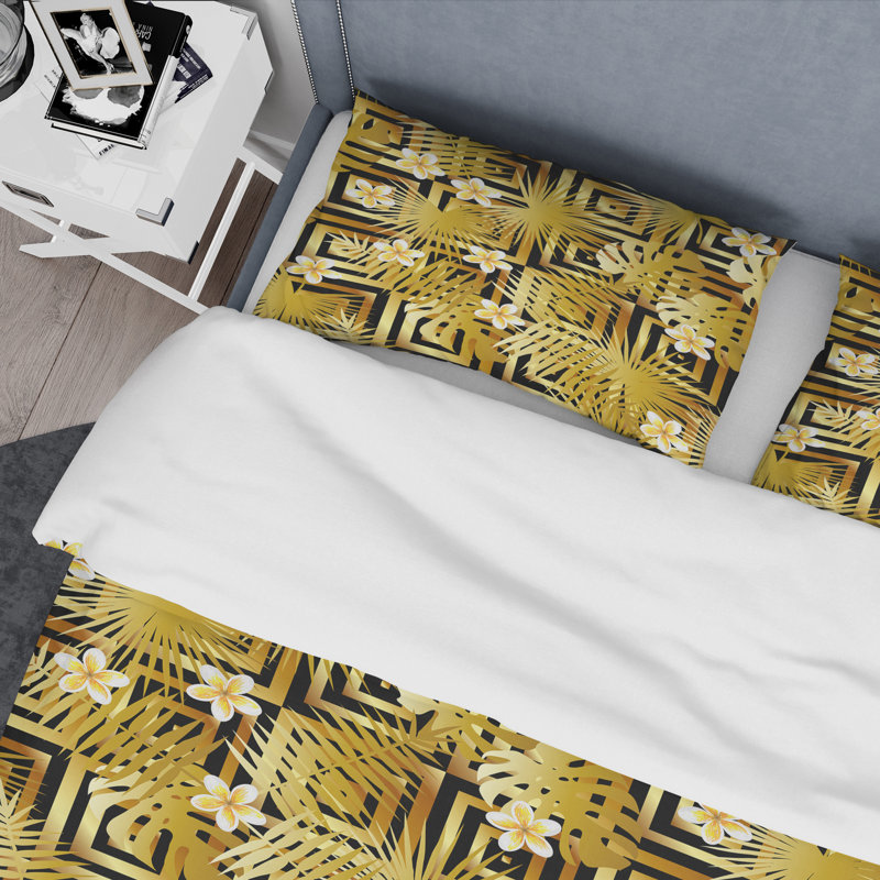 Motif de luxe moderne et doré - Ensemble de housse de couette abstrait Glam - Microfibre de polyester
