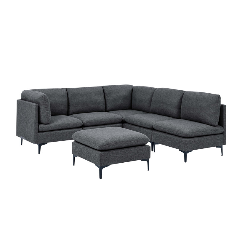 Canapé modulaire de coin avec repose-pieds 93,5 po Chelon, Mélange de lin gris foncé