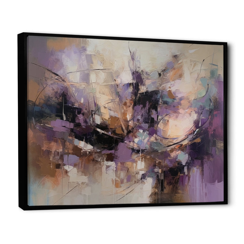Mauve Minimalims Enchantment - art mural abstrait en marbre pour le salon, Reproduction avec cadre flottant, Noir