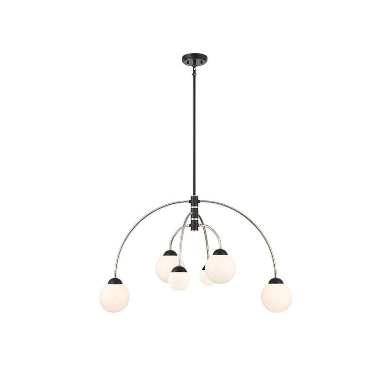 Matte Black and Frosted Glass 6-Light Adjustable Chandelier