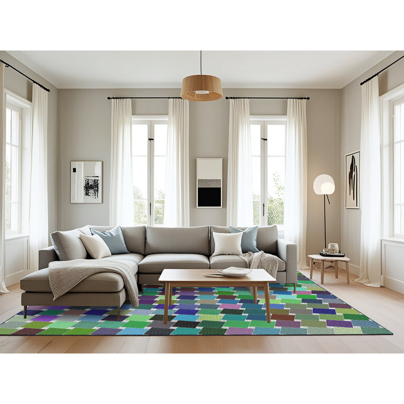 Tapis bleu à motif géométrique Kober, Rectangle 8 pi x 10 pi