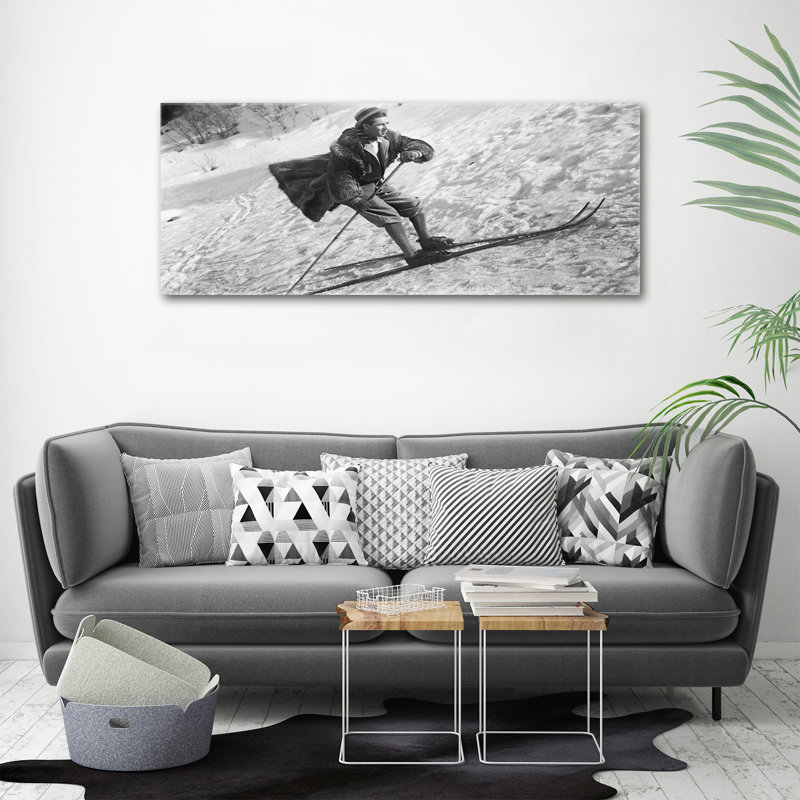 Skier - No Frame Print on Glass, 50cm H x 125cm W x 2cm D, Canvas