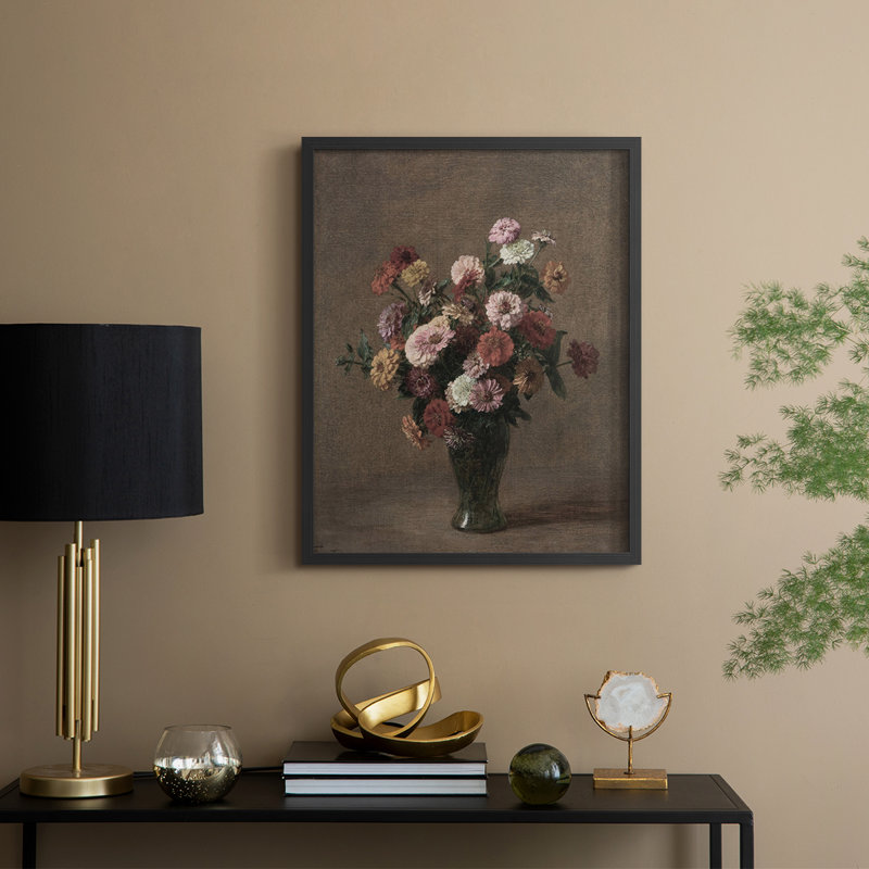 Impression florale vintage encadrée CXIX - bois massif, H 30 po x l 24 po, Noir, noir, noir, noir