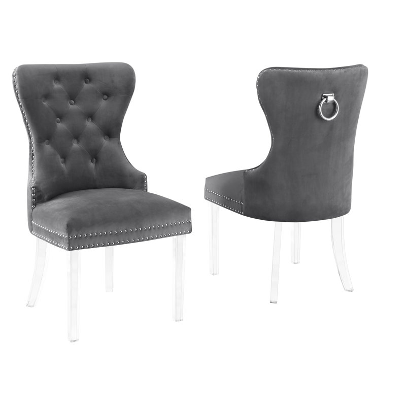Chaise d'appoint rembourrée en velours Carner, Gris foncé