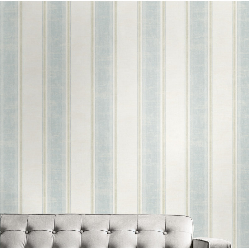 Rouleau de papier peint à rayures larges L 32,81 pi x l 20,5 po Galen, Bleu / vert / crème