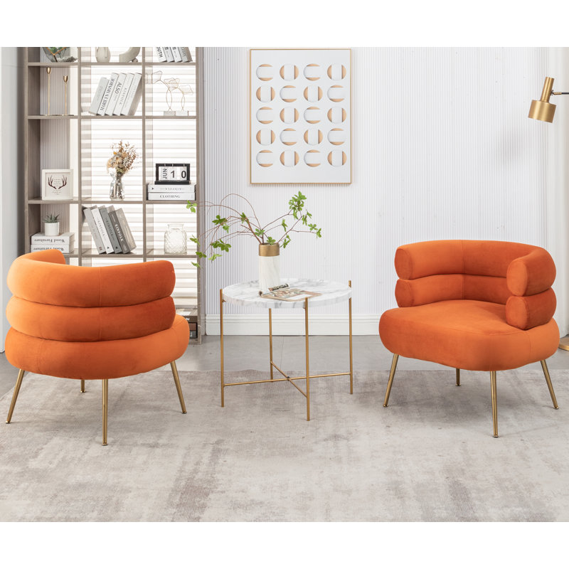 Demetrius Upholstered Barrel Chair, Orange Velvet