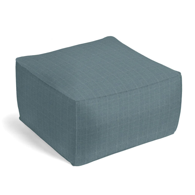 Upholstered Pouf, Teal Polyester Blend/Cotton Blend