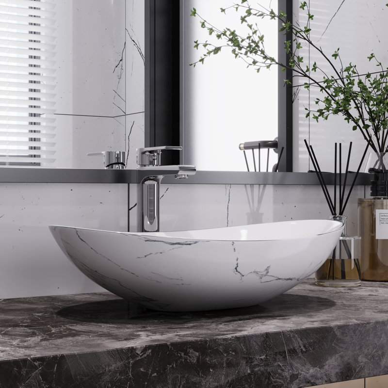 Vasque de salle de bain ovale en porcelaine vitrifiée blanche DeerValley 20,5 po x 13 po pour vanités étroites