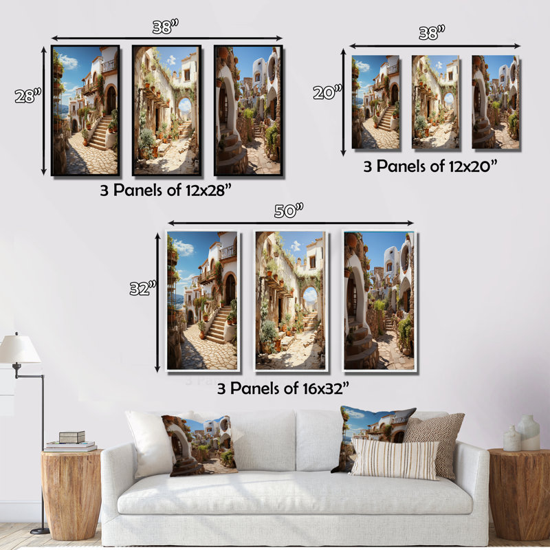"Espagne village andalou", 3 pièces sur toile, Toile tendue, H 40 po x l 60 po