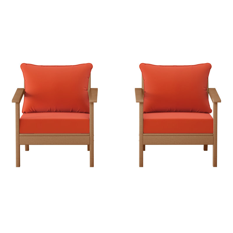 Deep Seating Chair With Cushions (Set Of 2), Teak, Orange