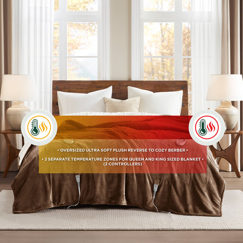 Twin Chocolate Reversible Sherpa Knitted Heated Blanket