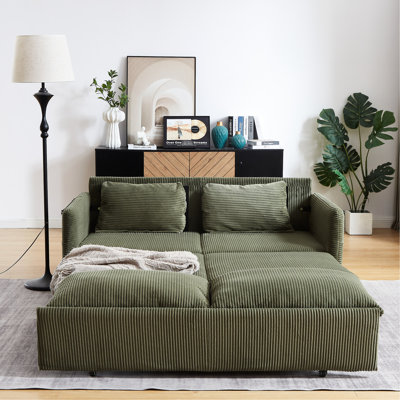Lit escamotable de 64,5 po, 31 po, conception escamotable, velours côtelé, 2 coussins, rangement latéral pour la maison 31 po, lit escamotable réglable, tissu d'ameublement en velours côtelé, beauté du salon