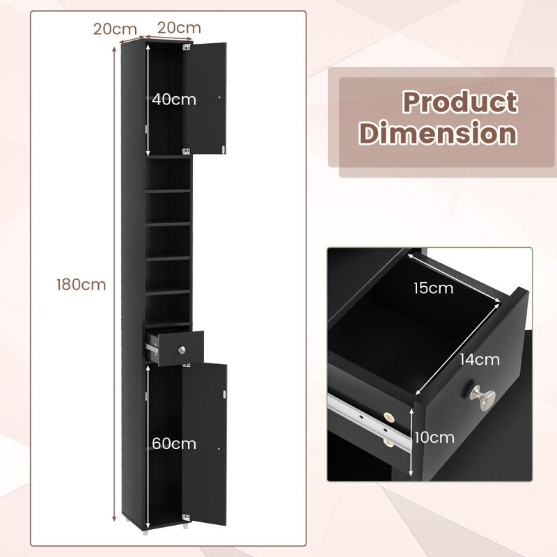 Graisen Freestanding Bathroom Cabinet, Black