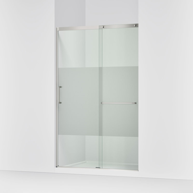 Elate Tall Sliding Shower Door, 75-1/2-In H X 44-1/4 - 47-5/8-In W, With Heavy 5/16-In Thick Crystal Clear Glass With Privacy Band