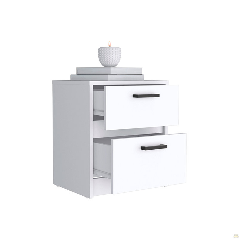 Table de chevet à carreaux, deux tiroirs, Blanc