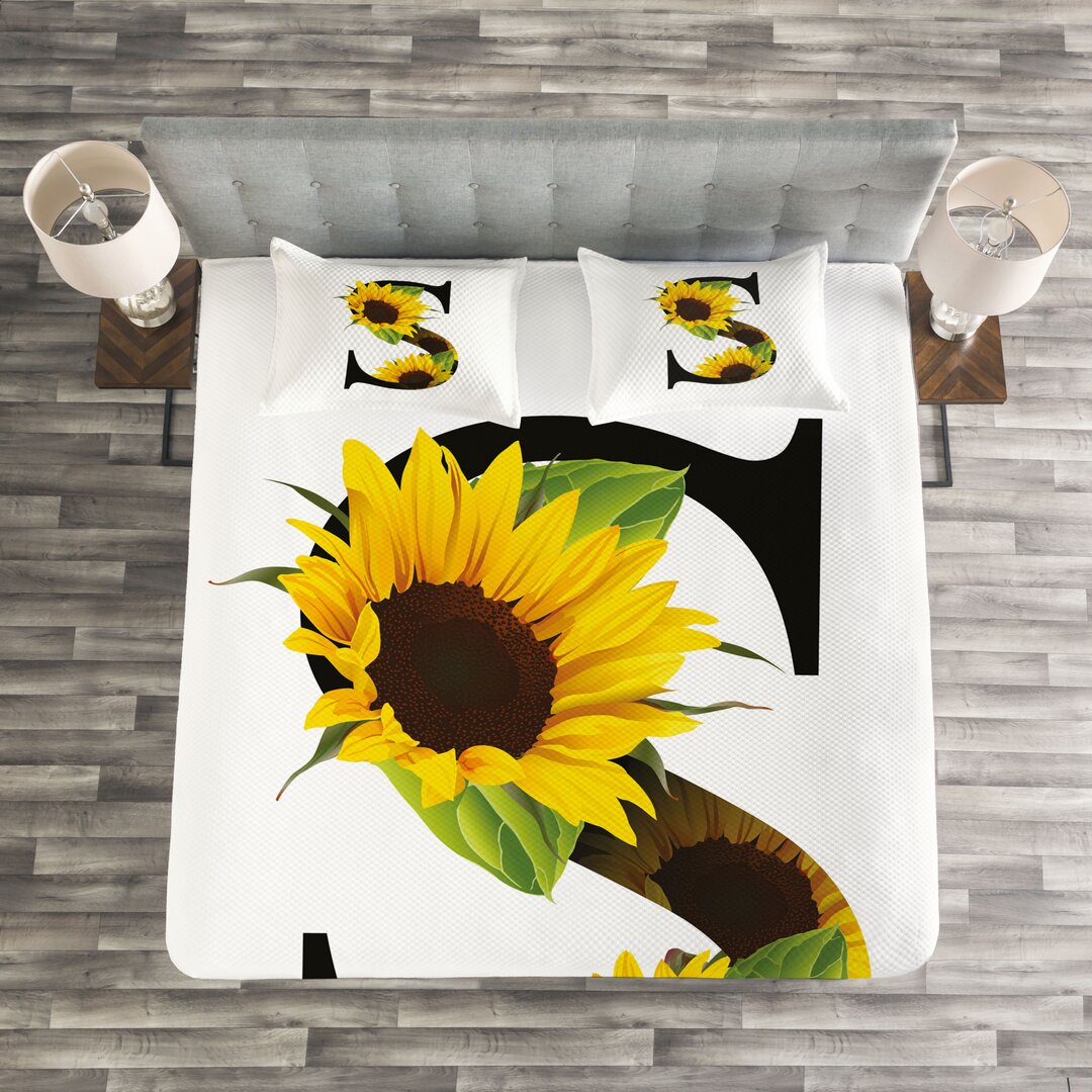 Gestepptes Bettdecken-Set, Sunflower Art Design, Briefe, Gelb Grün Schwarz