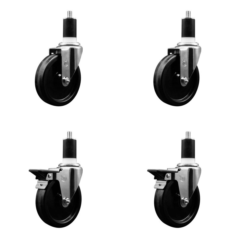 Phenolic Wheel Swivel 1-1/2 Inch Expanding Stem Caster Set 2 Brakes SCC