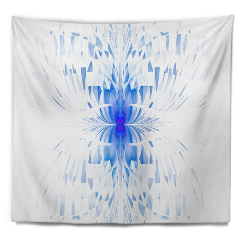 Contour de papillon bleu abstrait sur fond blanc tapisserie, H 32 po x l 39 po