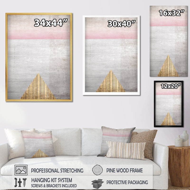 «Pink Gray Visions», impression géométrique sur toile, Cadre doré à une seule photo, H 32 po x l 16 po