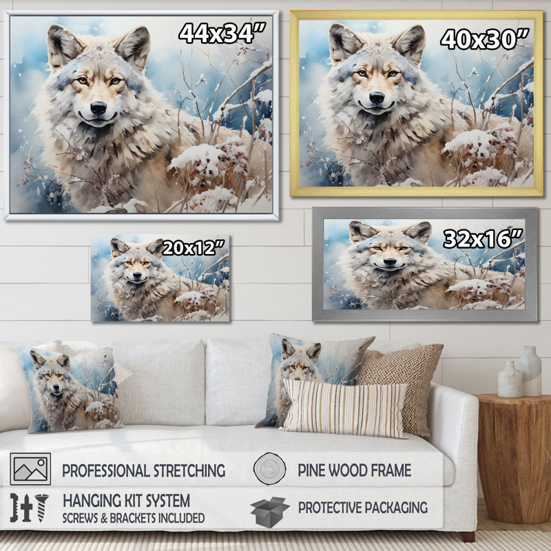Wolf Winters Embrace - Décoration murale animaux, Toile tendue, H 34 po x l 44 po x P 1,5 po
