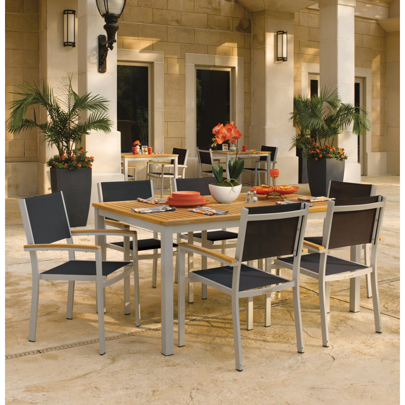 Travira 7-Piece Dining Set, Black, Natural Teakwood