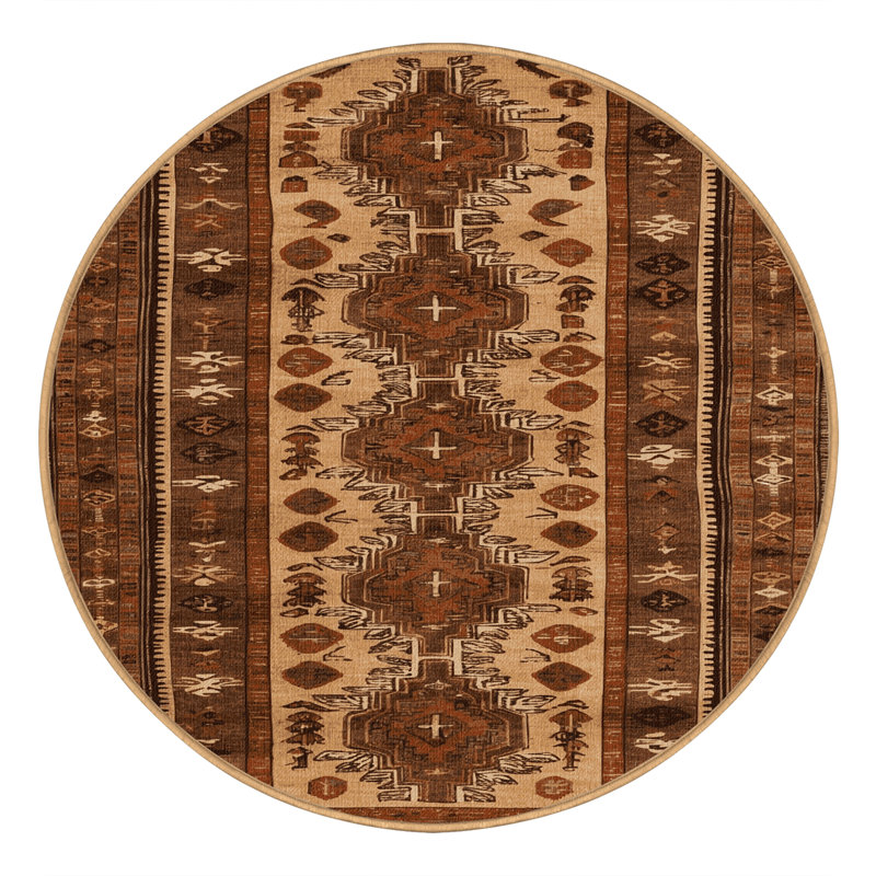 Machine Washable Turkish Brown Area Rug, Round 3'