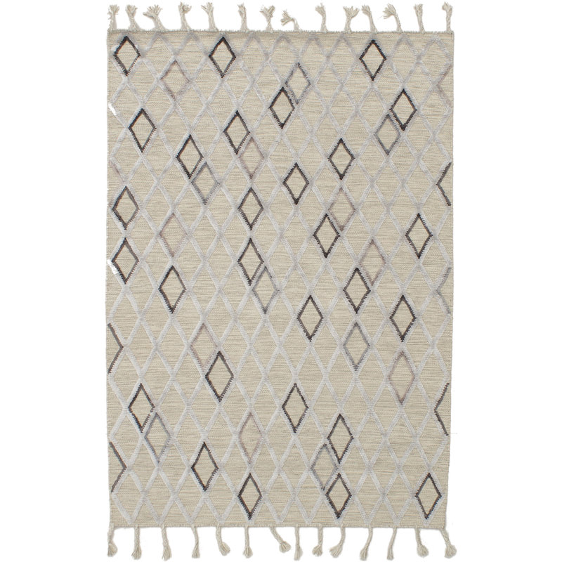 Tapis kaki clair en laine et soie tissés à plat Friese, Rectangle 5 pi x 8 pi