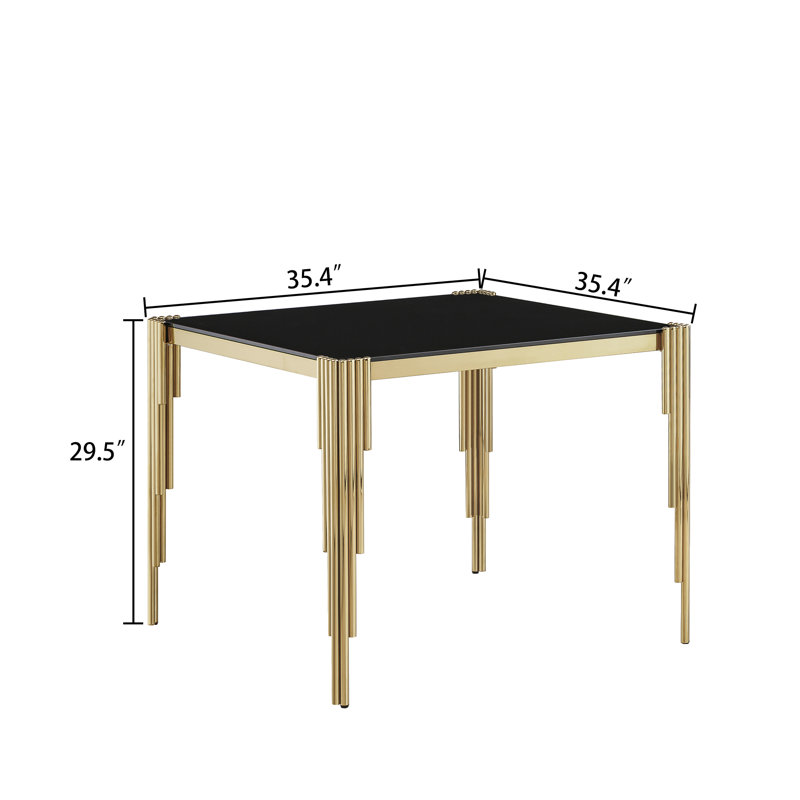 35.43" Contemporary Square Dining Table With Tempered Glass Top And Stainless steel Legs,kitchen table,dining table, Gold