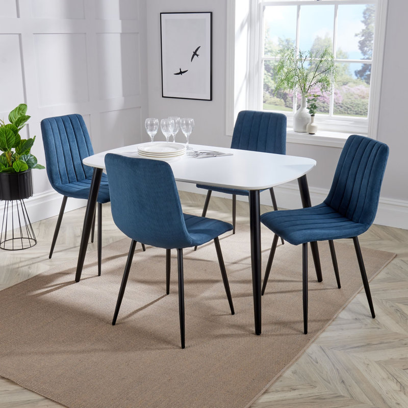 Aspen 1200mm foiled rect. table & 4 fabric chair Set, Blue, White