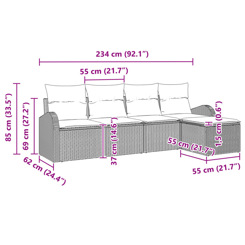 Ensemble de canapé de jardin vidaXL 5 pièces, Brun