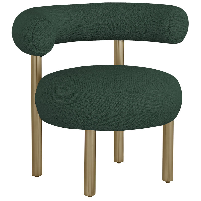 Bordeaux Boucle Fabric Accent Chair, Brass, Green Boucle Fabric