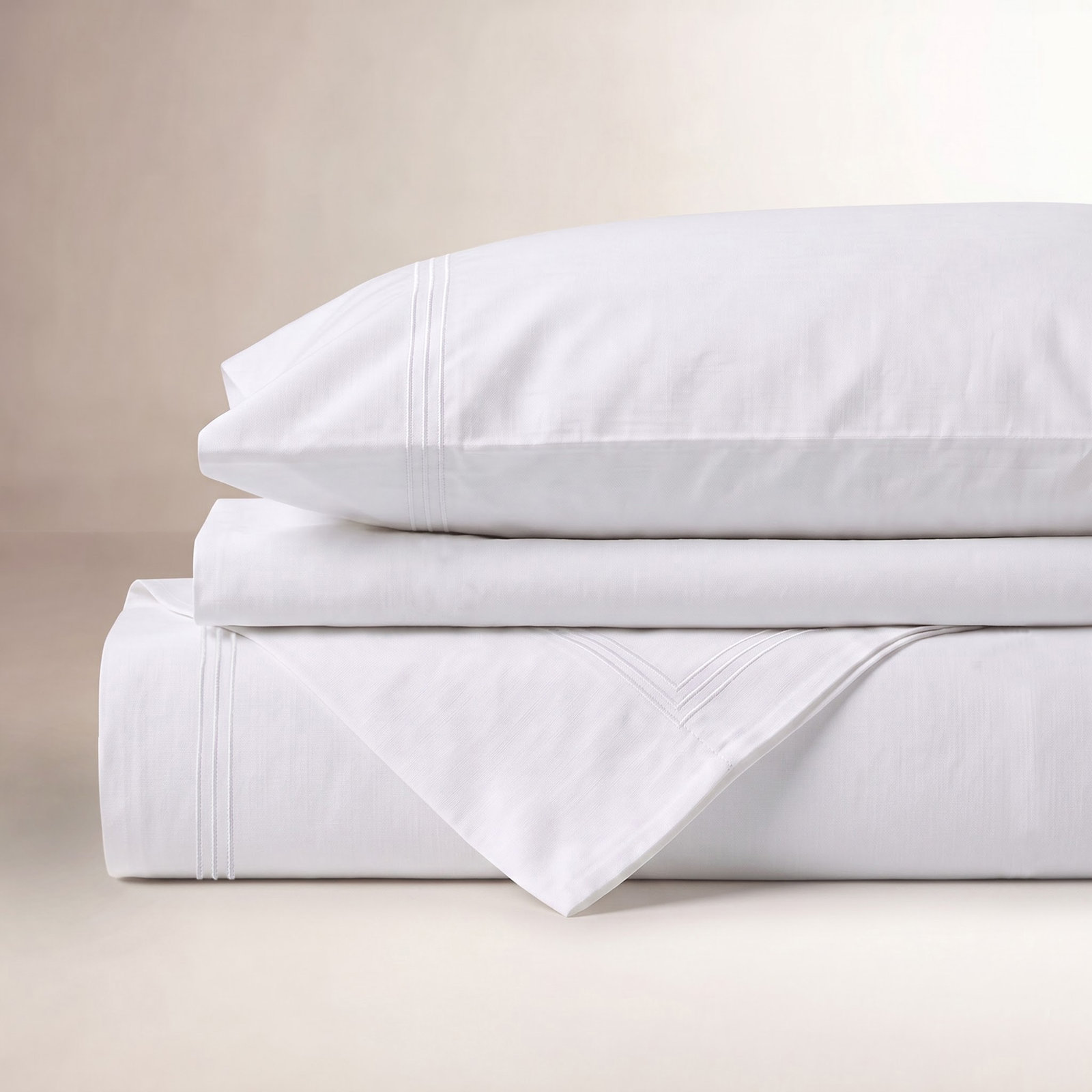 Embroidered Cotton Sheet Set, Twin XL Sheet Set with 1 Pillowcase, White