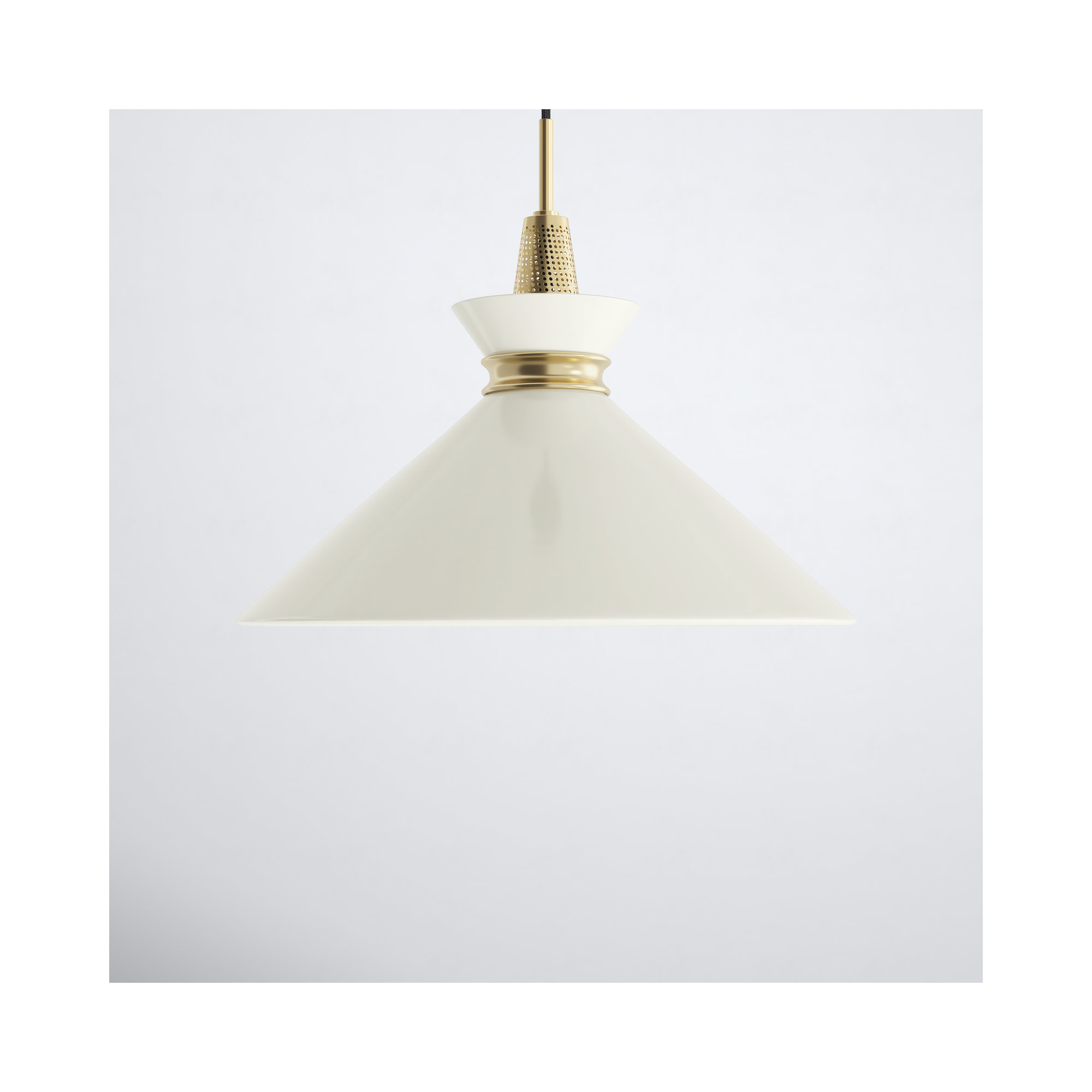 Corby Single Light Metal Pendant, Aged Brass, Cream, 15.25" H x 18" W x 18" D