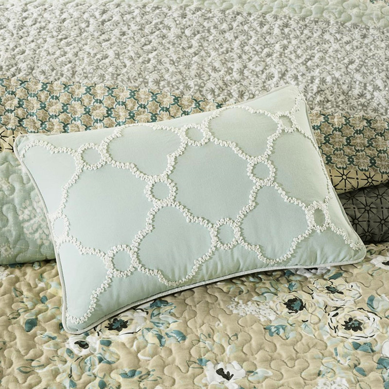 Courtepointe 6 pièces avec accents floraux et géométriques en coton très grand / très grand 3 coussins décoratifs