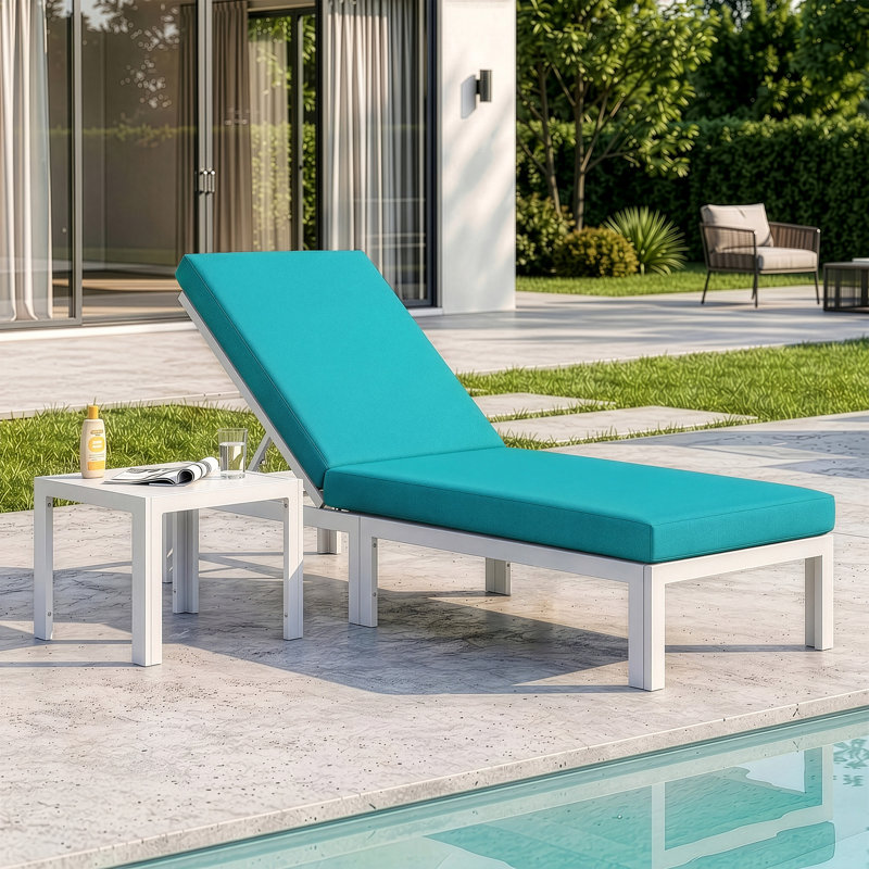 Outdoor Aluminum Chaise Lounge Chair with Side Table & Cushions, Rust-Resistant Adjustable Recliner for Patio, Pool, Deck