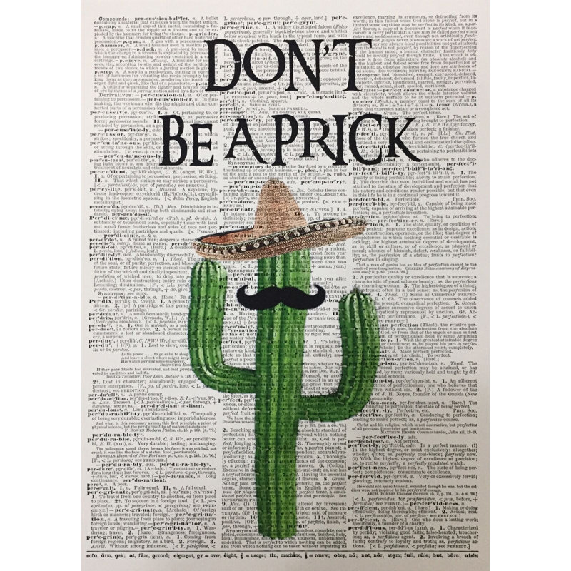 A3 Don''t Be A Prick Print - Swearing Funny Quote Wall Art - Cactus Picture - Rude Saying Bar Quirky