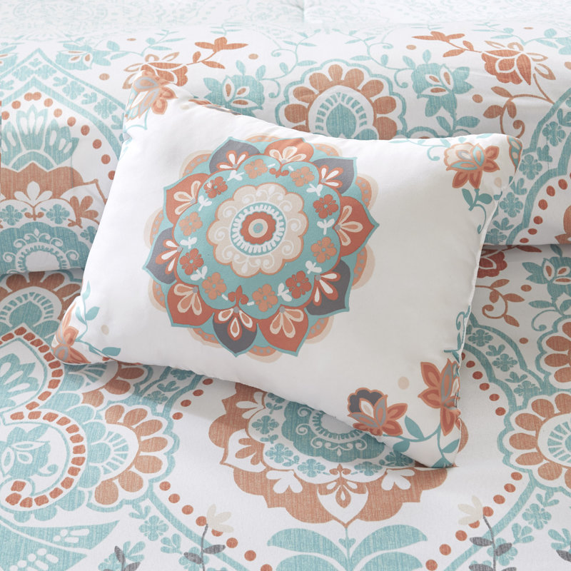 Twin Aqua and Orange Microfiber Boho Bed in a Bag Set